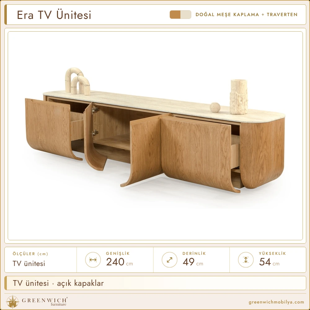 Era meşe TV ünitesi, açık kapaklar