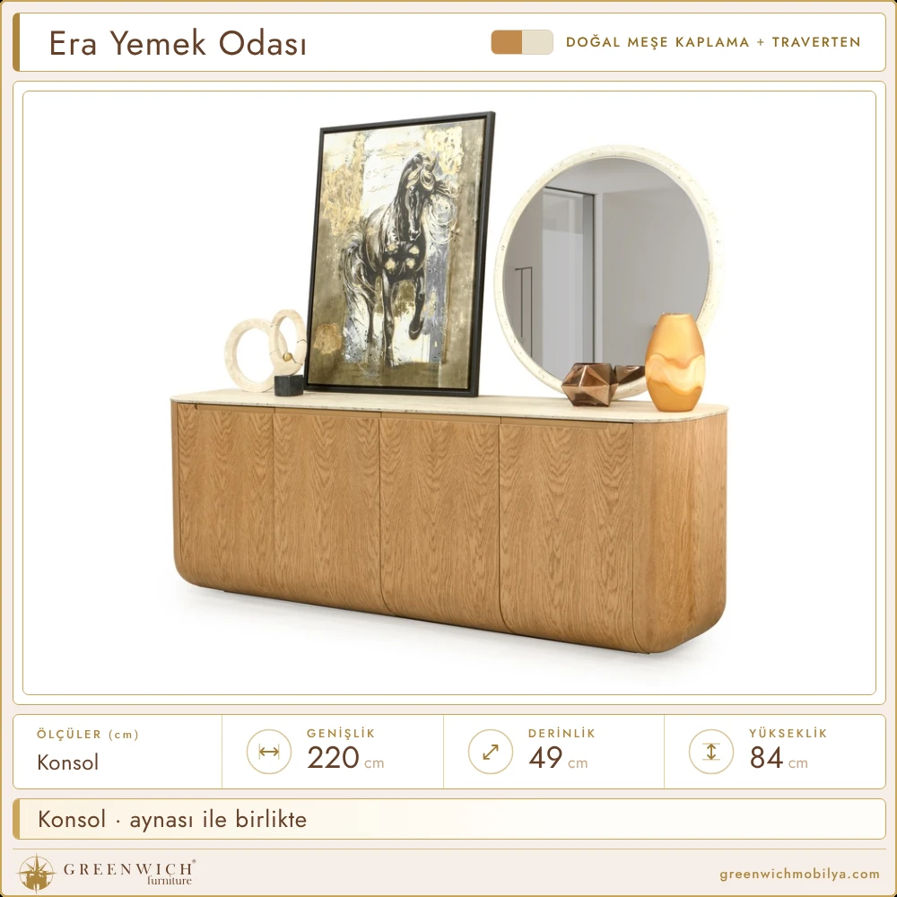 Era meşe konsol, yuvarlak aynalı
