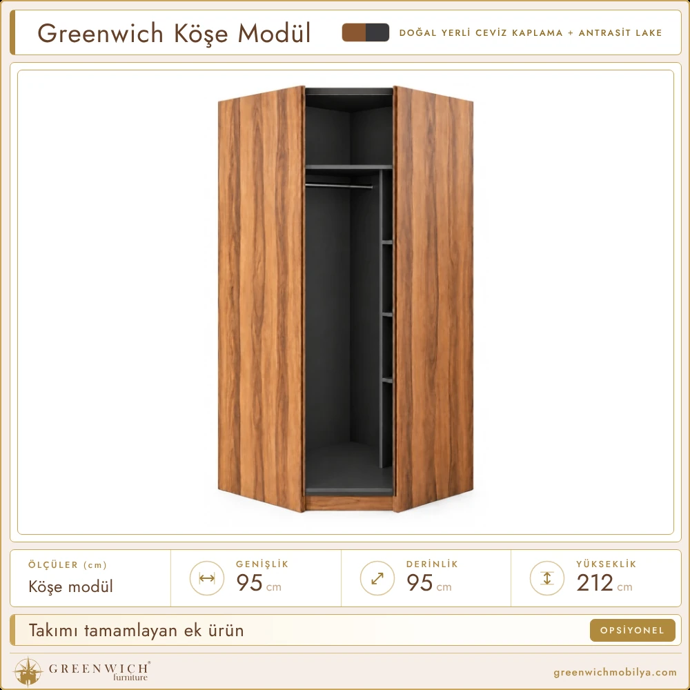 Greenwich gardırop köşe modülü, opsiyonel