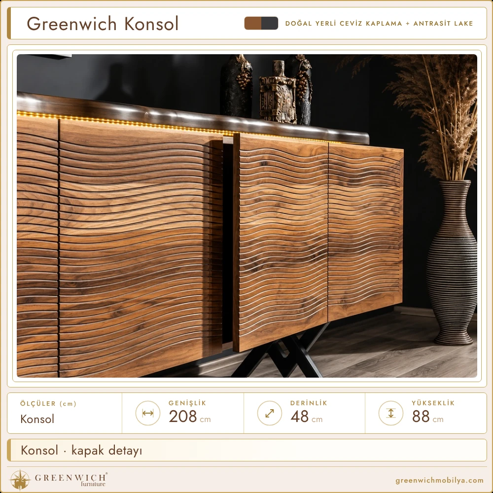Greenwich konsol, dalga desenli kapak detayı