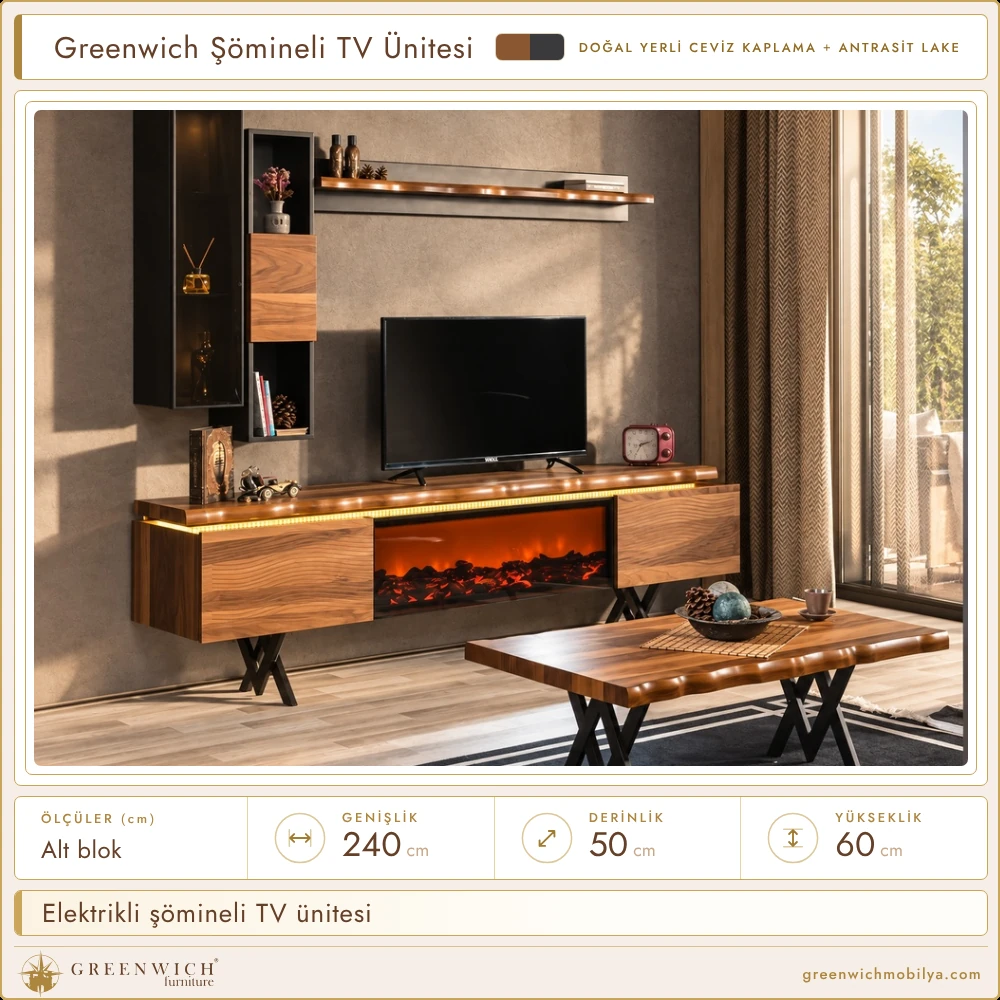 Greenwich şömineli TV ünitesi, ortam