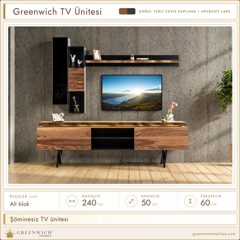 Greenwich şöminesiz TV ünitesi, ortam