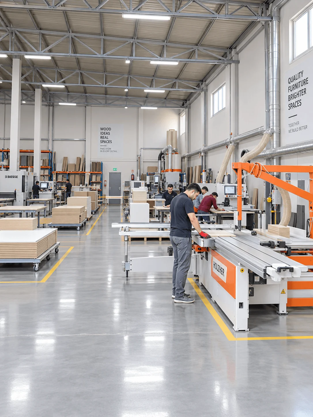 Mobilya üretim atölyesinde CNC ve kesim makineleriyle çalışan usta