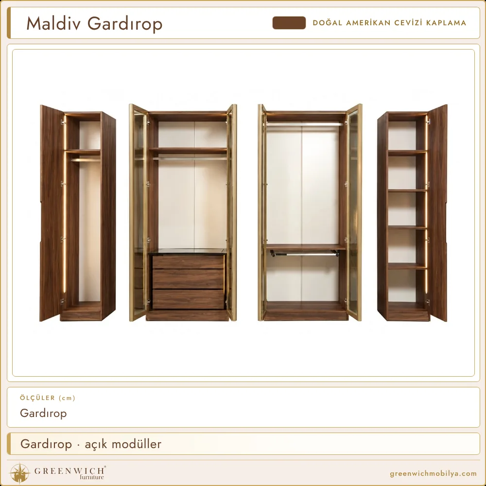 Maldiv Amerikan cevizi gardırop, açık modüller