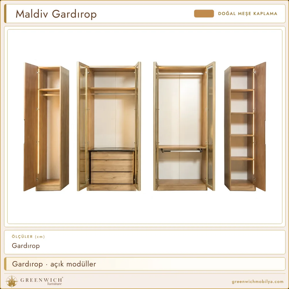 Maldiv meşe gardırop, açık modüller