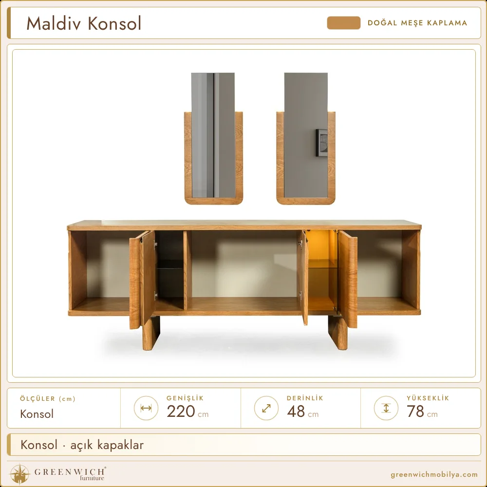 Maldiv meşe konsol, açık kapaklar