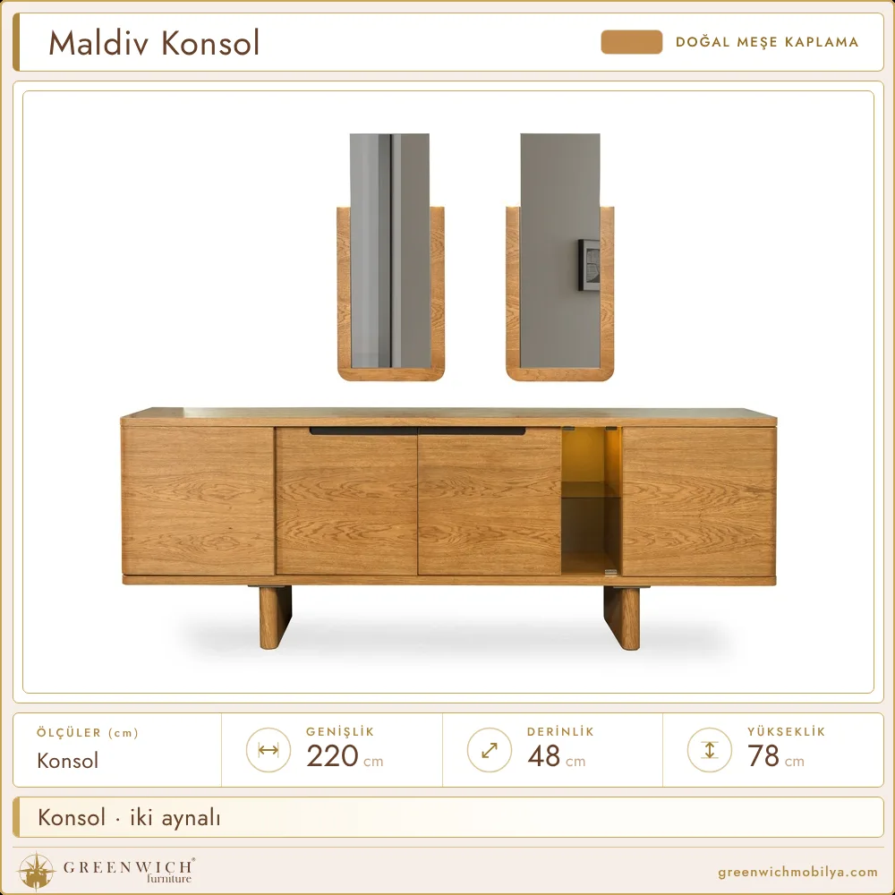 Maldiv meşe konsol, iki aynalı