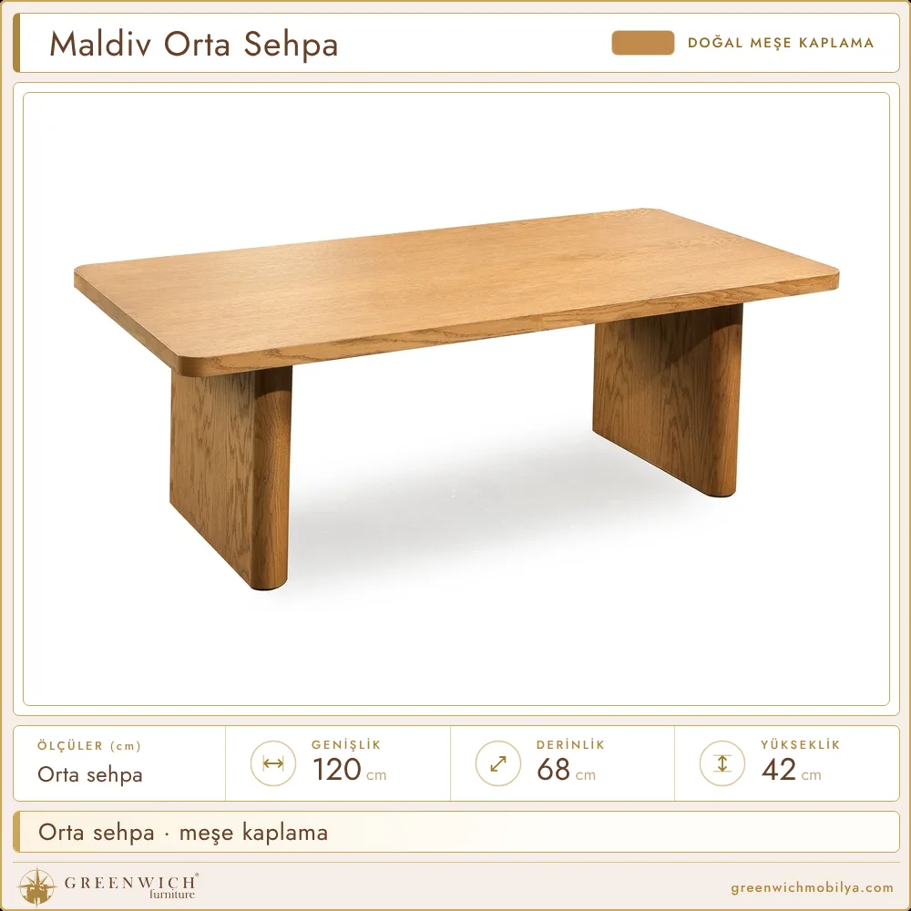 Maldiv meşe orta sehpa, meşe kaplama