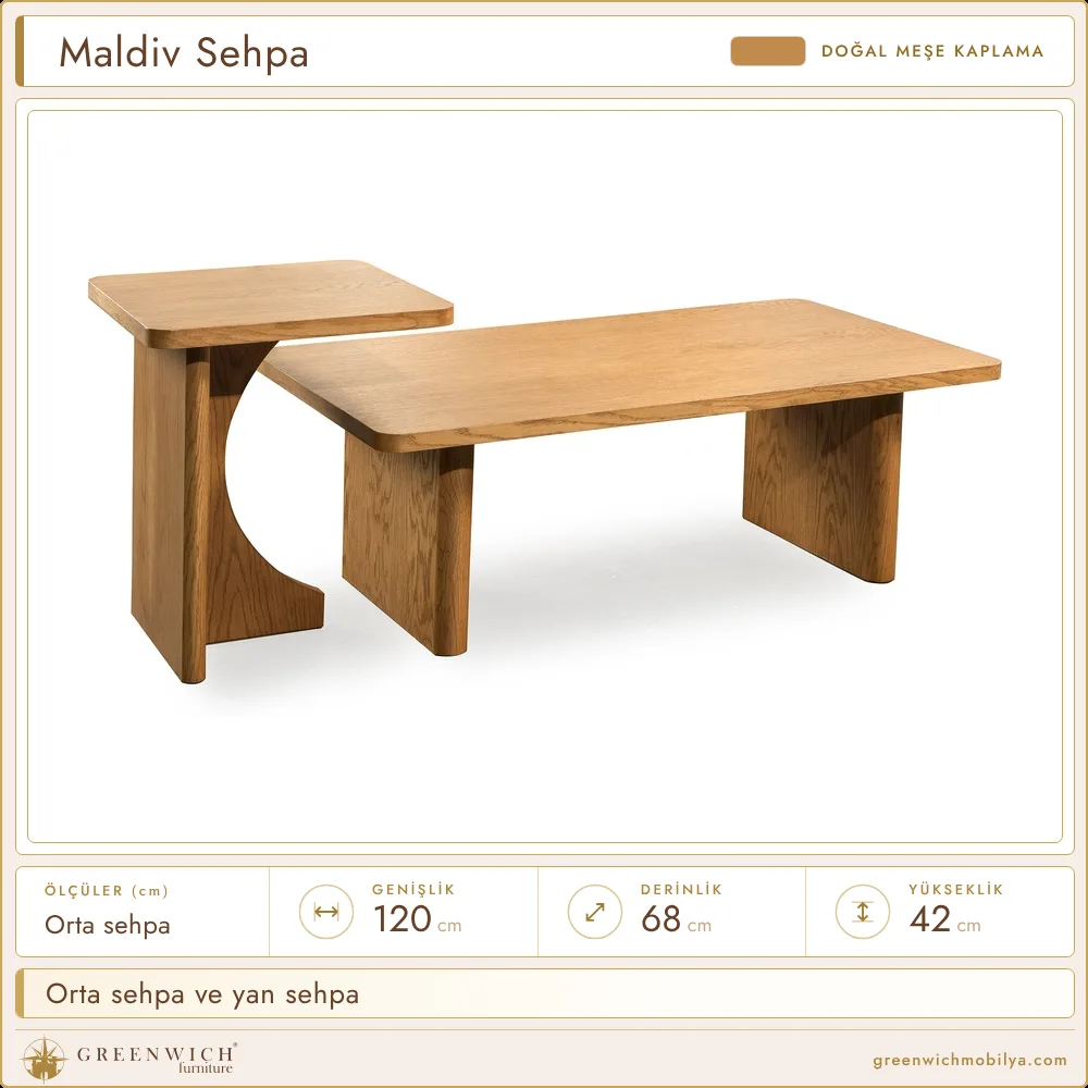 Maldiv meşe orta sehpa ve yan sehpa