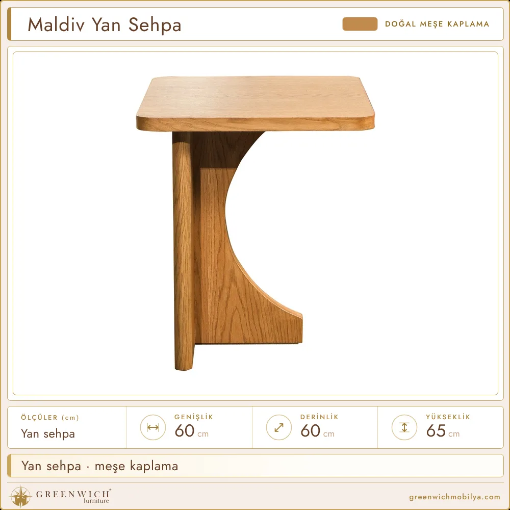 Maldiv meşe yan sehpa, meşe kaplama