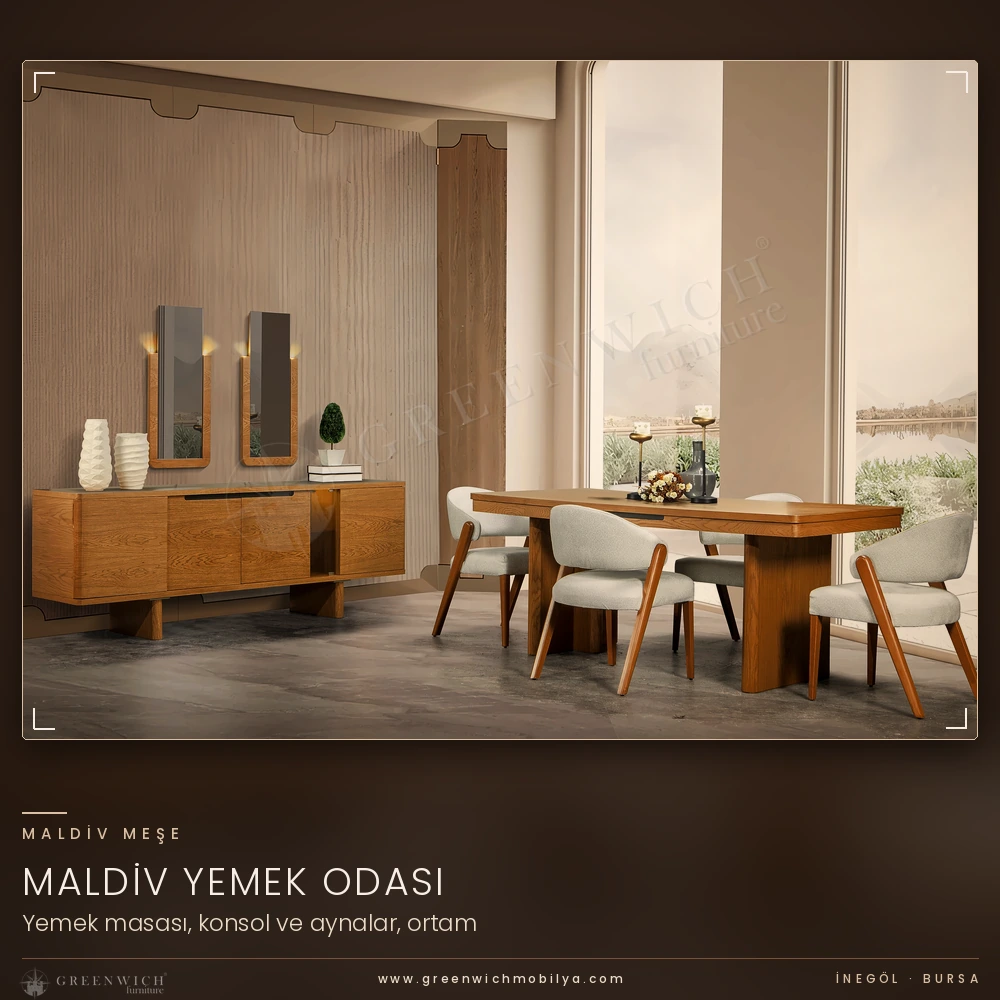 Maldiv Meşe yemek masası, konsol ve ayna, İnegöl mobilya yemek odası