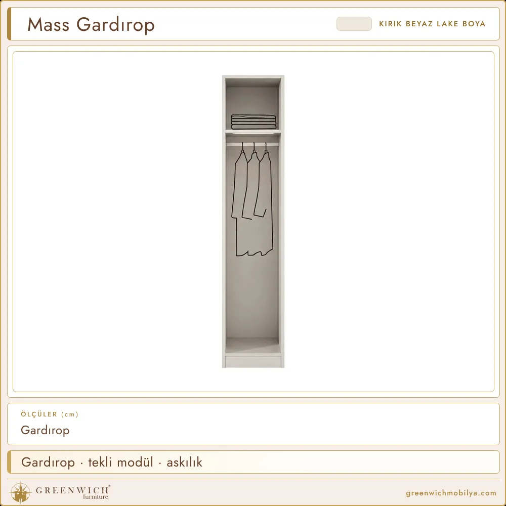 Mass gardırop, tekli modül, askılık