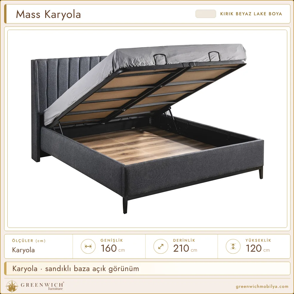 Mass karyola, sandıklı baza açık görünüm