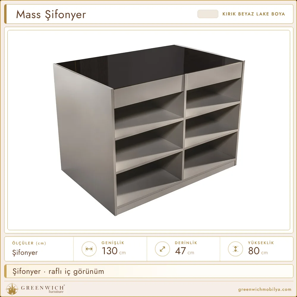 Mass şifonyer, raflı iç görünüm